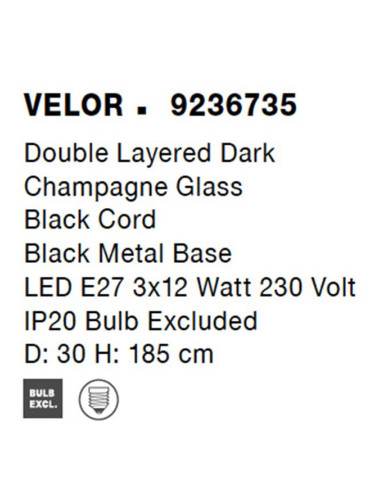 Nova Luce Piekaramā lampa Velor Ø30 9236735 | TavaGaisma.lv