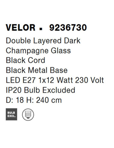 Pendant lamp Velor Ø18 9236730 | Nova Luce | TavaGaisma.lv/en