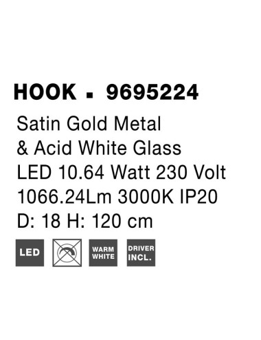 Pakabinamas šviestuvas Hook Ø18 LED 9695224 | Nova Luce | TavaGaisma.lv/lt