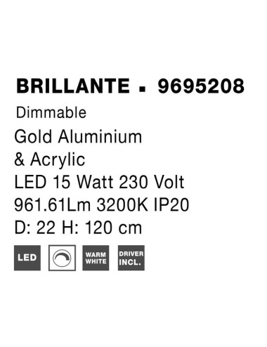 Pendant lamp Brillante Ø22 LED 9695208 | Nova Luce | TavaGaisma.lv/en