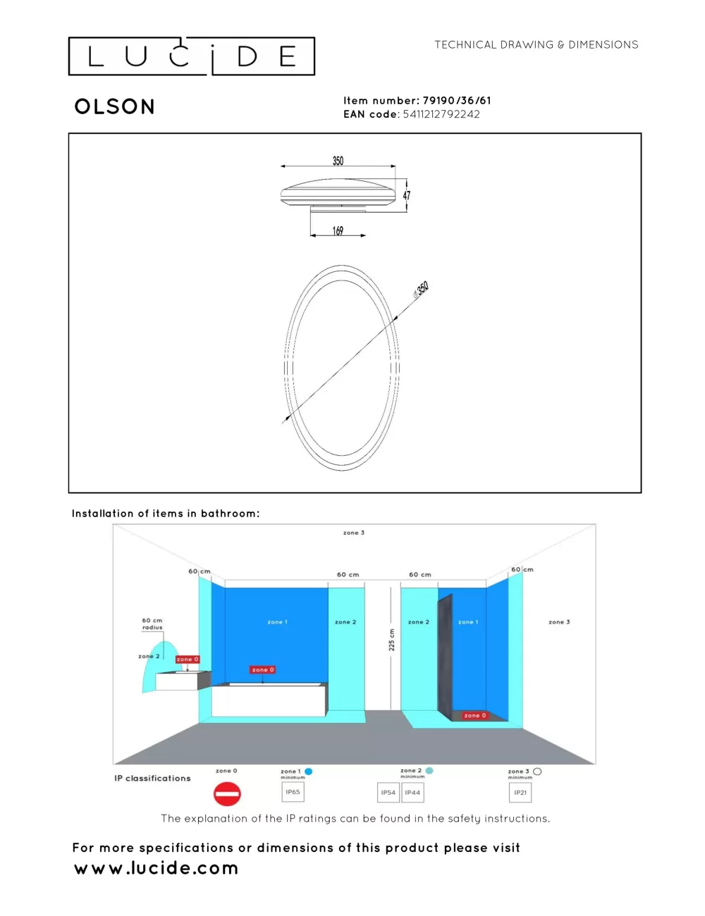Ceiling lamp Olson Ø35 LED IP44