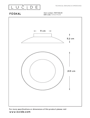Lucide - Foskal Ø21,5 LED 79177/06/31 laelamp | TavaGaisma.lv/et