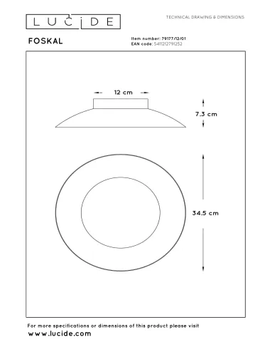 Lucide - Foskal Ø34,5 LED 79177/12/01 griestu lampa | TavaGaisma.lv
