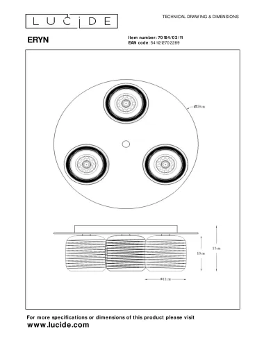Lucide - Eryn Ø38 70184/03/11 потолочная лампа | TavaGaisma.lv/ru