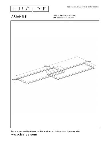 Lucide - Arianne LED 53104/22/30 laelamp | TavaGaisma.lv/et