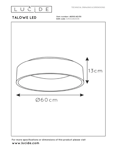 Lucide - Talowe Ø60 LED 46100/42/30 lubinis šviestuvas  | TavaGaisma.lv/lt