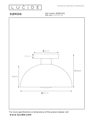 Lucide - Siemon Ø25 45196/01/44 ceiling lamp | TavaGaisma.lv/en