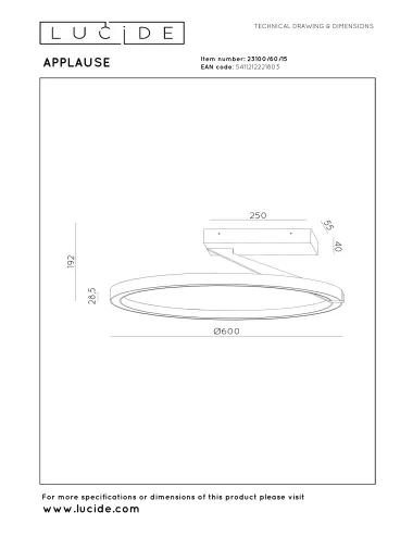Lucide - Applause Ø60 LED 23100/60/15 ceiling lamp | TavaGaisma.lv/en