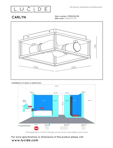 Lucide - Carlyn IP54 27100/02/30 ceiling lamp | TavaGaisma.lv/en